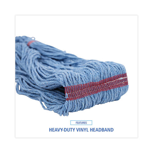 Super Loop Wet Mop Head, Cotton/synthetic Fiber, 1" Headband, Large Size, Blue, 12/carton.