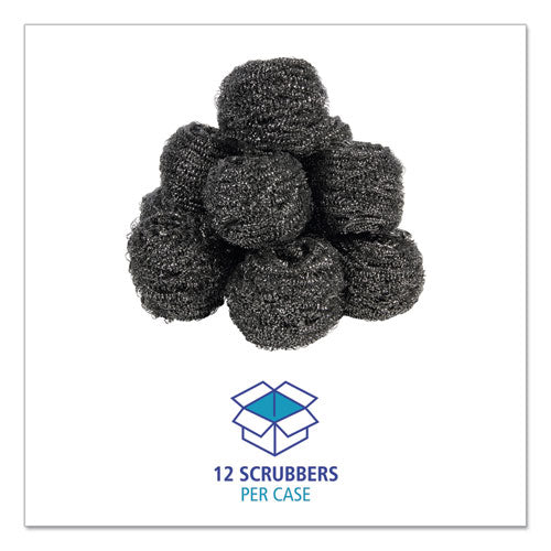 Stainless Steel Scrubber, Large Size, 2.5 X 2.75, Steel Gray, 12/carton.