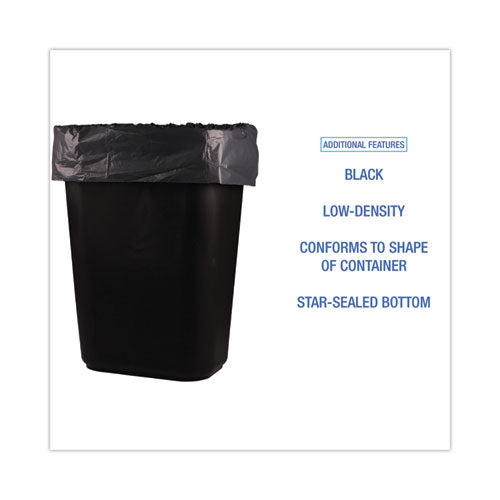 Low-density Waste Can Liners,16 Gal, 1 Mil, 24" X 32", Black, Perforated Roll, 10 Bags/roll, 15 Rolls/carton