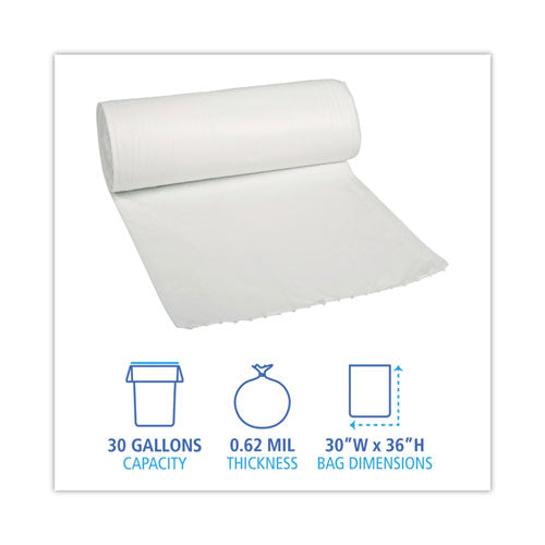 Low-density Waste Can Liners, 30 Gal, 0.5 Mil,30" X 36", White, Perforated Roll, 10 Bags/roll, 20 Rolls/carton