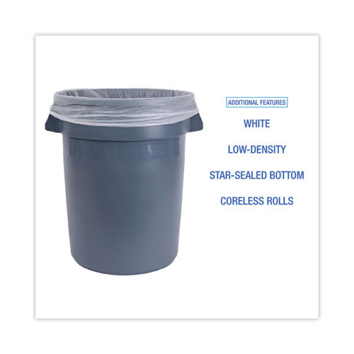 Low-density Waste Can Liners,33 Gal, 0.6 Mil, 33" X 39", White, Perforated Roll, 25 Bags/roll, 6 Rolls/carton