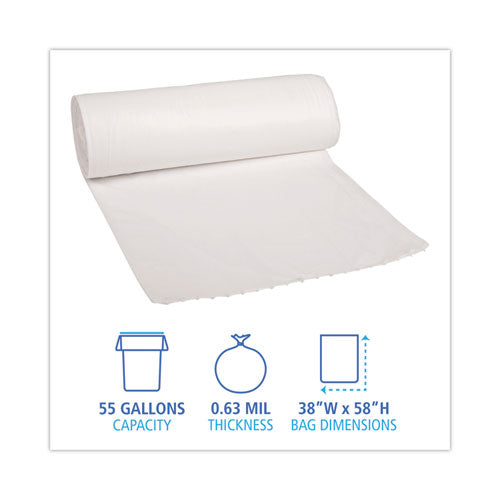 Low-density Waste Can Liners,55 Gal, 0.5 Mil, 38" X 58", White, Perforated Roll, 10 Bags/roll, 10 Rolls/carton