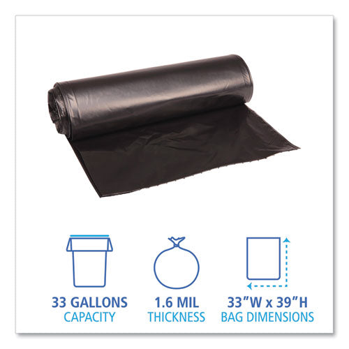 Recycled Low-density Polyethylene Can Liners, 33 Gal, 1.6 Mil, 33" X 39", Black, 10 Bags/roll, 10 Rolls/carton