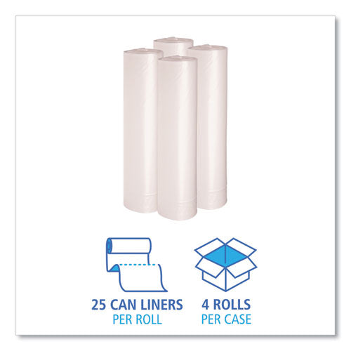 Recycled Low-density Polyethylene Can Liners, 56 Gal, 1.1 Mil, 43" X 47", Clear, 10 Bags/roll, 10 Rolls/carton