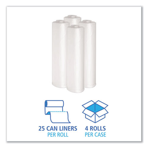 Recycled Low-density Polyethylene Can Liners, 33 Gal,1.4 Mil, 33" X 39", Clear, Perforated, 10 Bags/roll, 10 Rolls/carton