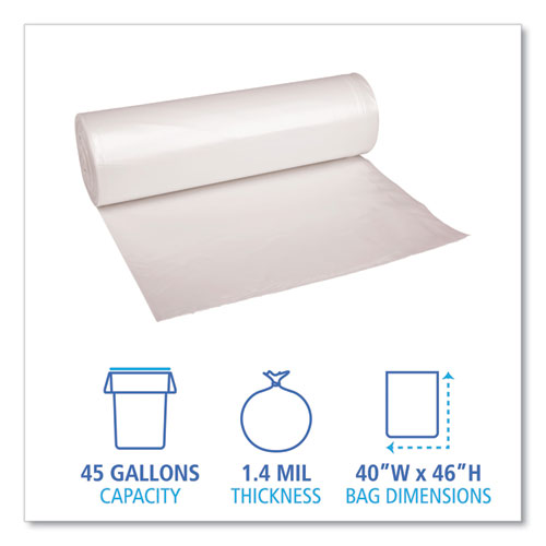 Recycled Low-density Polyethylene Can Liners, 45 Gal, 1.4 Mil, 40" X 46", Clear, Perforated, 10 Bags/roll, 10 Rolls/carton.