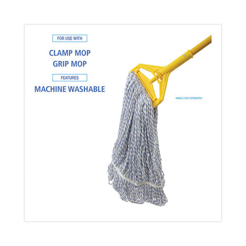 Mop Head, Floor Finish, Narrow, Rayon/polyester, Medium, White/blue, 12/carton.
