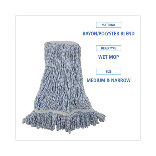 Mop Head, Floor Finish, Narrow, Rayon/polyester, Medium, White/blue, 12/carton.