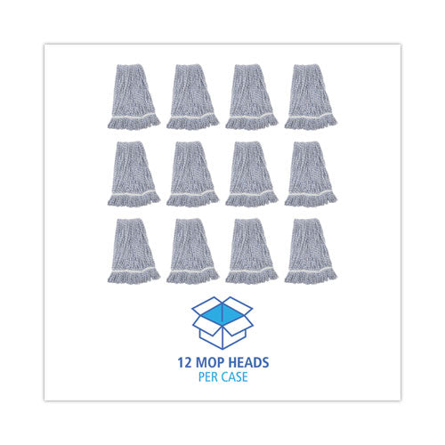 Mop Head, Floor Finish, Narrow, Rayon/polyester, Large, White/blue, 12/carton.