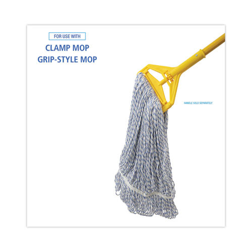 Mop Head, Floor Finish, Narrow, Rayon/polyester, Large, White/blue, 12/carton.