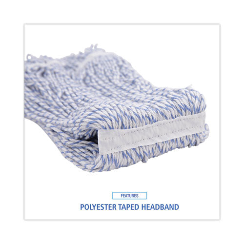 Mop Head, Floor Finish, Narrow, Rayon/polyester, Large, White/blue, 12/carton.