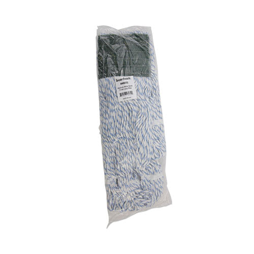 Mop Head, Floor Finish, Wide, Rayon/polyester, Medium, White/blue, 12/carton.
