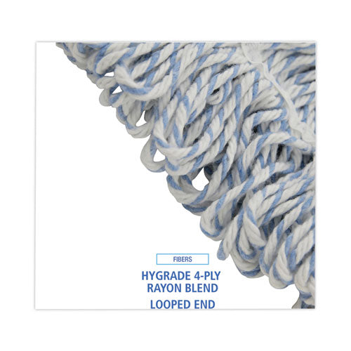 Mop Head, Floor Finish, Wide, Rayon/polyester, Medium, White/blue, 12/carton.