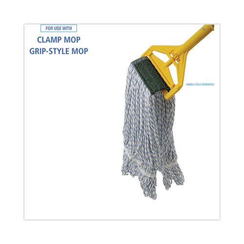 Mop Head, Floor Finish, Wide, Rayon/polyester, Medium, White/blue, 12/carton.