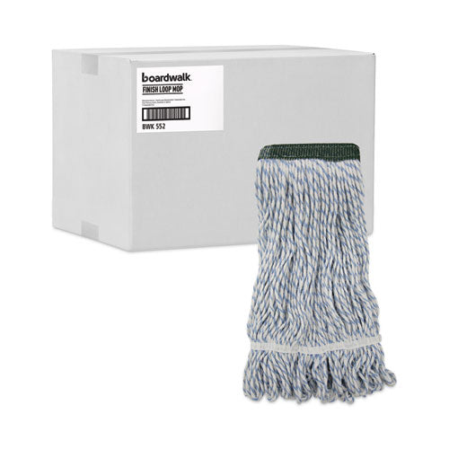 Mop Head, Floor Finish, Wide, Rayon/polyester, Medium, White/blue, 12/carton.