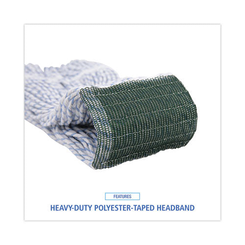 Mop Head, Floor Finish, Wide, Rayon/polyester, Medium, White/blue, 12/carton.