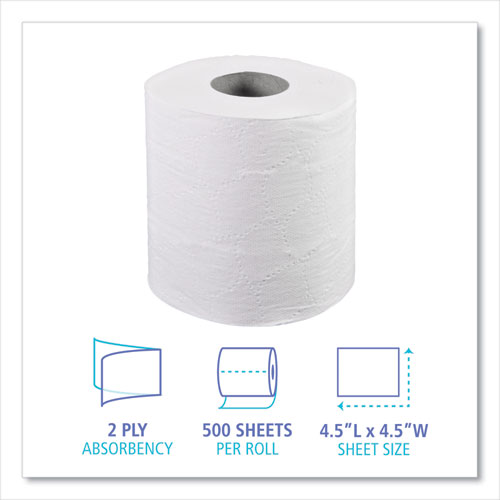 2-ply Toilet Tissue, Septic Safe, White, 4.5 X 4.5, 500 Sheets/roll, 96 Rolls/carton