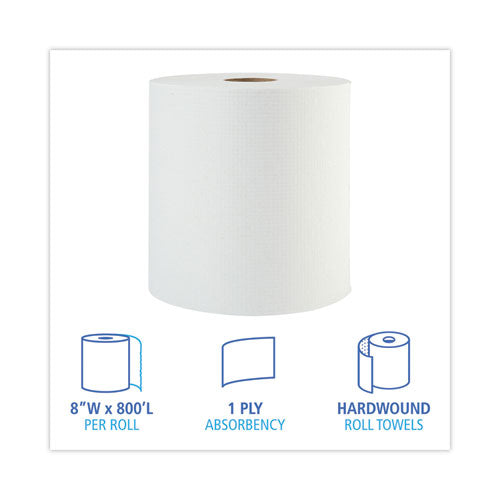 Hardwound Paper Towels, 1-ply, 8" X 800 Ft, White, 6 Rolls/carton.