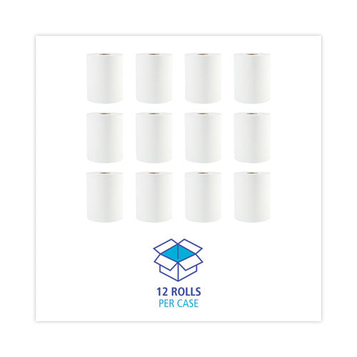 Hardwound Paper Towels, 1-ply, 8" X 600 Ft, White, 2" Core, 12 Rolls/carton.