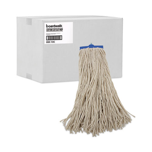 Mop Head, Economical Lie-flat Head, Cotton Fiber, 20 Oz, White, 12/carton.