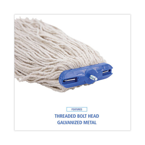 Mop Head, Economical Lie-flat Head, Cotton Fiber, 20 Oz, White, 12/carton.