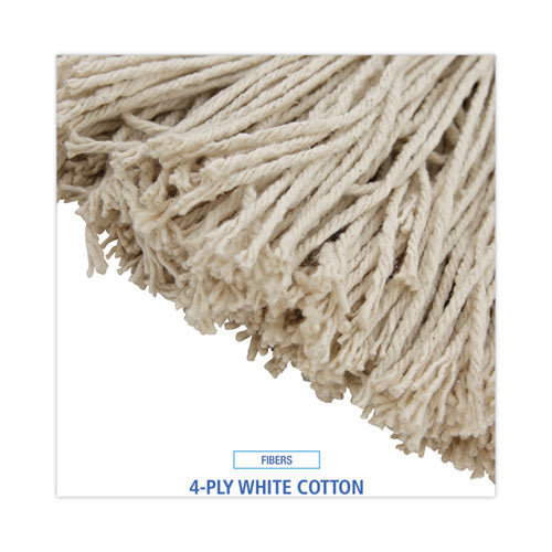 Mop Head, Economical Lie-flat Head, Cotton Fiber, 20 Oz, White, 12/carton.