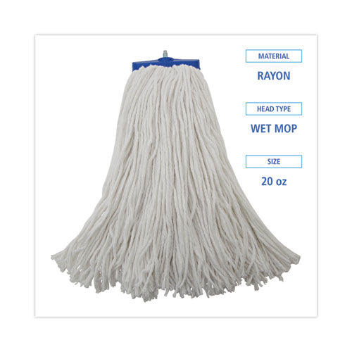 Mop Head, Economical Lie-flat Head, Rayon Fiber, 20oz, White, 12/carton.
