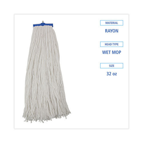 Mop Head, Economical Lie-flat Head, Rayon Fiber, 32-oz., White, 12/carton.