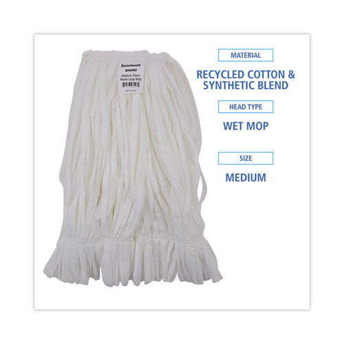 Mop Head, Looped, Enviro Clean With Tailband, Medium, White, 12/carton.