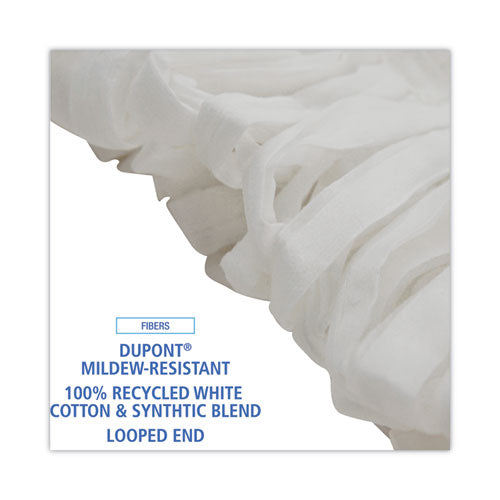 Mop Head, Looped, Enviro Clean With Tailband, Medium, White, 12/carton.