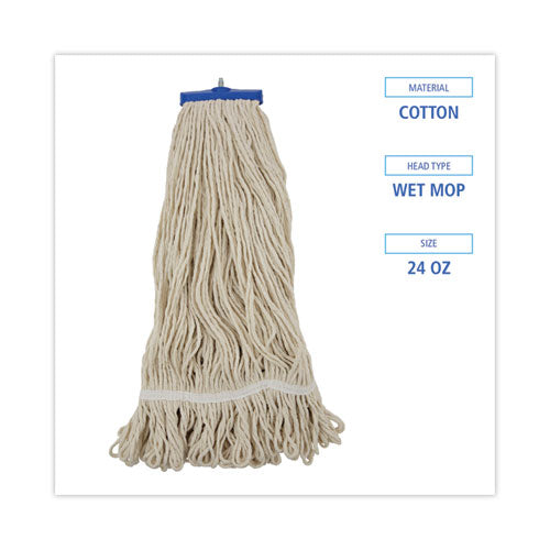 Mop Head, Lie-flat Head, Cotton Fiber, 24 Oz, White, 12/carton.