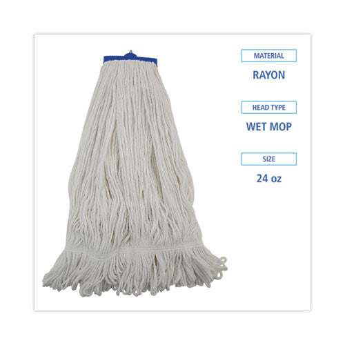 Mop Head, Lie-flat Head, Rayon Fiber, 24oz, White, 12/carton.
