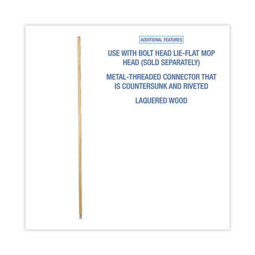 Lie-flat Screw-in Mop Handle, Lacquered Wood, 1.13" Dia X 60", Natural.