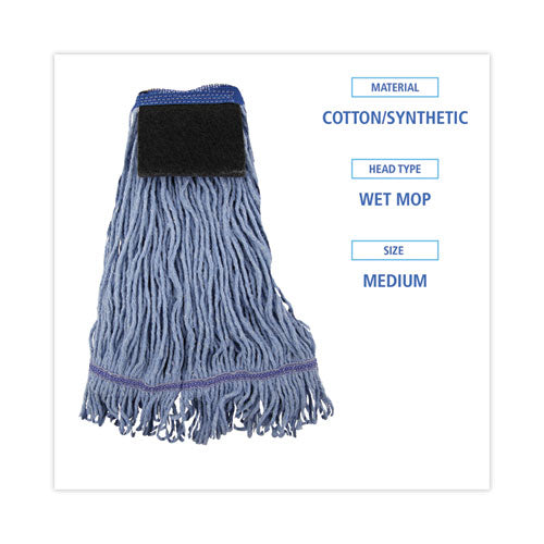 Mop Head, Loop-end, Cotton With Scrub Pad, Medium, 12/carton.