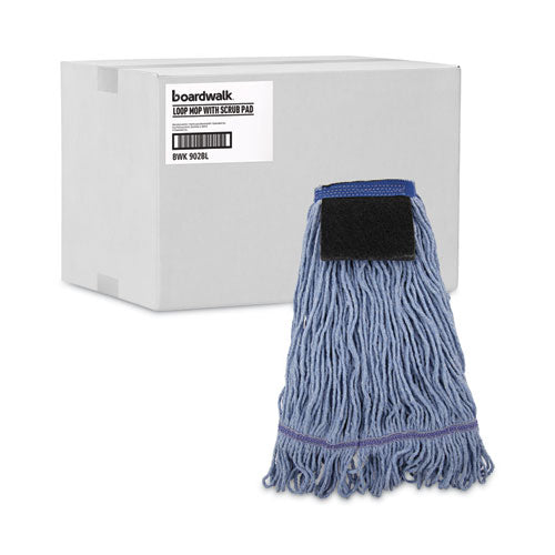 Mop Head, Loop-end, Cotton With Scrub Pad, Medium, 12/carton.