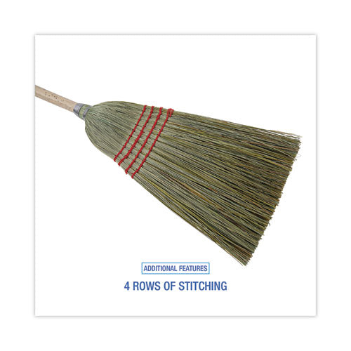 Mixed Fiber Maid Broom, Mixed Fiber Bristles, 55" Overall Length, Natural.