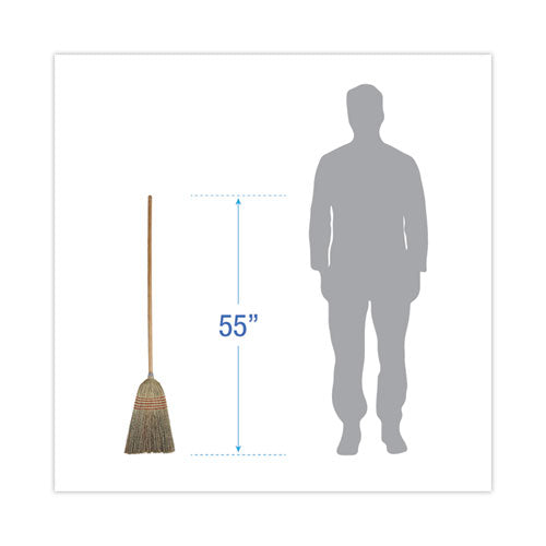 Parlor Broom, Corn Fiber Bristles, 55" Overall Length, Natural