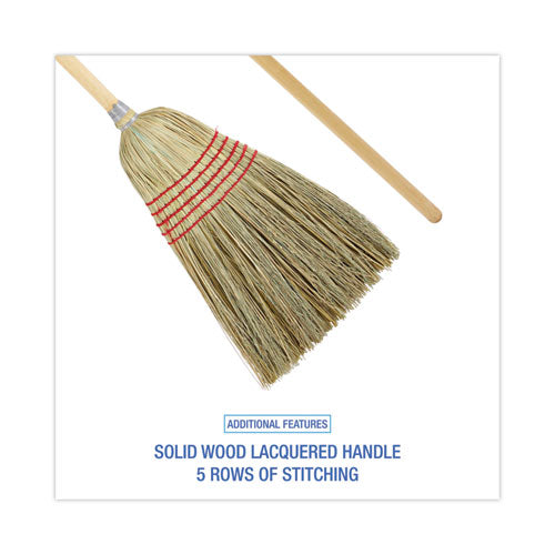 Parlor Broom, Yucca/corn Fiber Bristles, 56" Overall Length, Natural, 12/carton.
