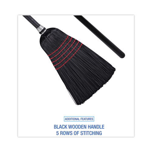 Flagged Tip Poly Bristle Janitor Brooms, 10 X 58.5, Wood Handle, Natural/black, 12/carton.