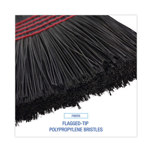 Flagged Tip Poly Bristle Janitor Brooms, 10 X 58.5, Wood Handle, Natural/black, 12/carton.