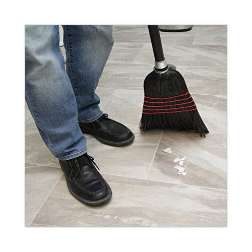 Flagged Tip Poly Bristle Janitor Brooms, 10 X 58.5, Wood Handle, Natural/black, 12/carton.