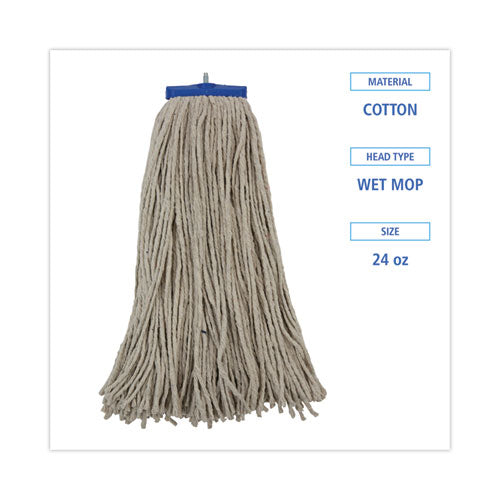 Mop Head, Lie-flat Head, Cotton Fiber, 24 Oz., White, 12/carton.