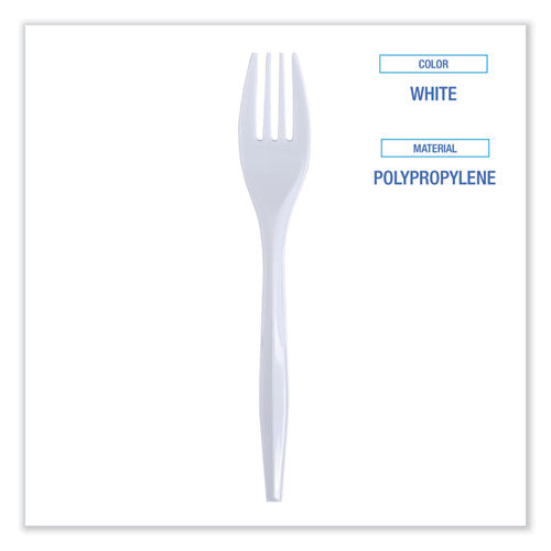 Mediumweight Wrapped Polypropylene Cutlery, Fork, White, 1000/carton.