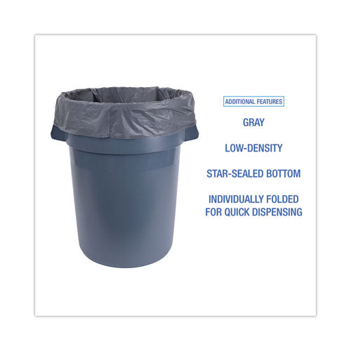 Linear Low Density Industrial Can Liners, 60 Gal,1.3 Mil, 38" X 58", Gray, Flat Pack, 100/carton