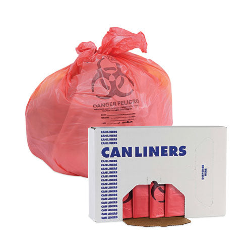 Linear Low Density Health Care Trash Can Liners,33 Gal, 1.3 Mil, 33" X 39", Red, Flat Pack, 150/carton