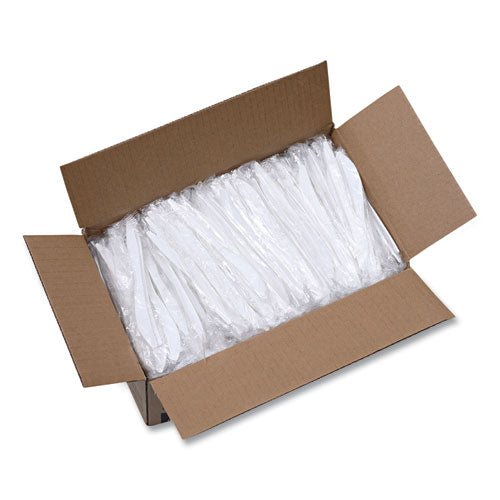 Mediumweight Wrapped Polypropylene Cutlery, Knives, White, 1,000/carton.