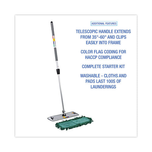 Microfiber Cleaning Kit, 18" Wide Blue/green Microfiber Head, 35" To 60" Gray Aluminum Handle.