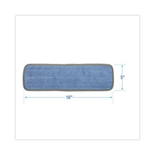 Microfiber Mop Head, Blue, 18 X 5, Split Microfiber, Hook And Loop Back, Dozen.
