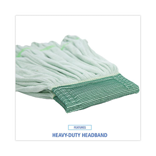 Microfiber Looped-end Wet Mop Heads, Medium, Green, 12/carton.