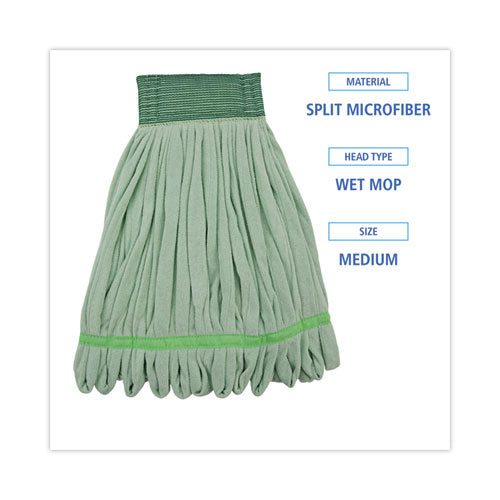 Microfiber Looped-end Wet Mop Heads, Medium, Green, 12/carton.